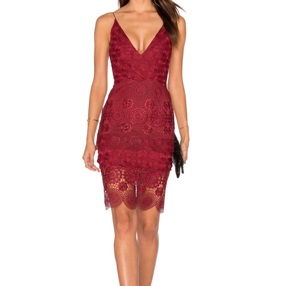 Nicholas red mix lace dress for homecoming, prom, wedding, or formal event